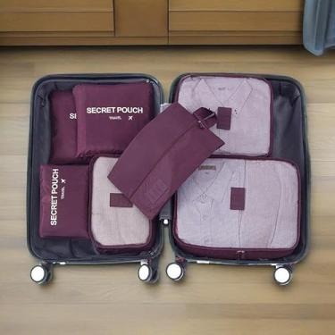 Imagem de Conjunto de armazenamento de equipamentos de viagem com 7 itens – bolsa durável e portátil para treino e organização de roupa – Vinho