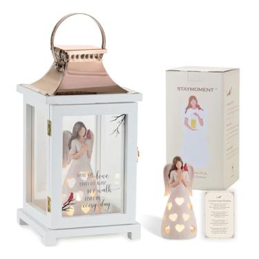 Imagem de Staymoment Presente de simpatia lanterna cardeal com estatueta: presentes memorial para perda de ente querido com caixa e cartão do céu luto luto presentes para mulheres