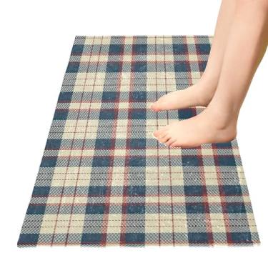 Imagem de TSENQUE Tapetes de cozinha xadrez bege azul tapete de banheiro grande tapete absorvente externo antiderrapante decoração de cozinha para casa, 99 x 50 cm