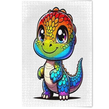 Imagem de Quebra-cabeças de desenho animado colorido fofo de dinossauros para adultos, 500 peças, cenas bobas divertidas da natureza, arte floral animal, 500 peças, 52 cm x 37,8 cm