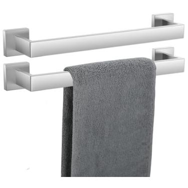 Imagem de Barra de toalha, pacote com 2 para banheiro, suporte de toalha de níquel escovado de 40,6 cm, 12/16/20/24/28/32/36 polegadas, SUS304, à prova de ferrugem, moderno quadrado (2, níquel escovado, 40,6 cm
