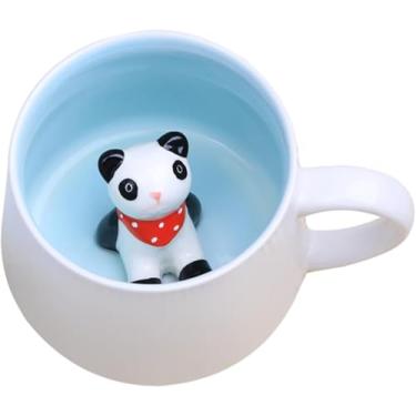 Imagem de Caneca fofa 3D animal cerâmica café xícara de chá com alça, estatueta de animal feita à mão copo de cerâmica para café, chá, leite panda