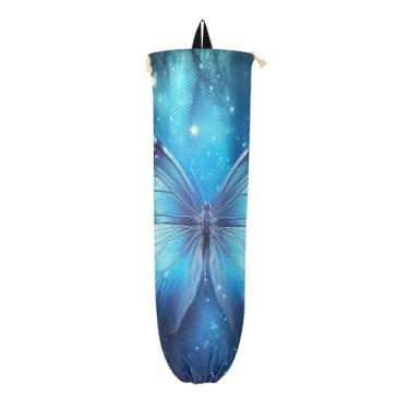Imagem de Porta-sacos plásticos borboleta azul com estrelas, dispensador de armazenamento de sacolas de supermercado, organizador de armazenamento de cozinha, 1 pacote