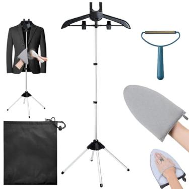 Imagem de Suporte para vaporizador de roupas dobrável com luvas de passar roupa, removedor de fiapos e bolsa de armazenamento, suporte ajustável para vaporizador com dois clipes para colete de sobretudo de