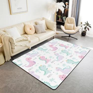 Imagem de Erosebridal Tapete de dinossauro 1,5 x 1,6 m rosa roxo tapete de área de dinossauros para crianças meninas adorável animais fofos tapete decorativo kawaii desenho animado tapete infantil decoração de quarto sala de jogos quarto sala de estar cabeceira