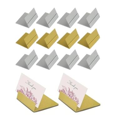 Imagem de 6 peças porta-cartões de aço inoxidável suportes de número de mesa suportes de 3,5 x 2,5 cm elegantes suportes de cartão para decorações de casamento (prata)
