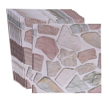 Imagem de Papel de parede 3D descascar e colar, painéis de parede 3D 10 peças, painel decorativo de parede 3D à prova d'água para sala de estar, quarto, cozinha, banheiro, interior (pedra branca)