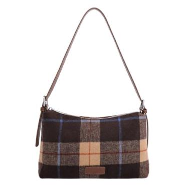 Imagem de Harris Tweed Bolsa tiracolo feminina vintage xadrez bolsa de ombro outono inverno bolsa de couro bolsa bolsa de mão para viagem de trabalho, Café, Casual