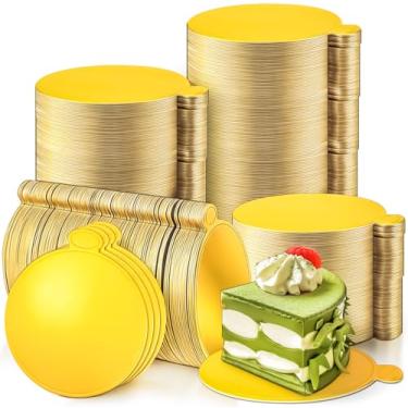 Imagem de MotBach 200 peças de mini tábuas de bolo, base redonda dourada de 8 cm, mini placa de base redonda de sobremesa, pequenos pratos de base de papelão, mousse de cupcake, para festa de confeitaria