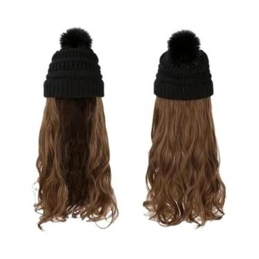 Imagem de Peruca Sintética Ondulada De 20 Polegadas Com Gorro De Tricô E Pompom,