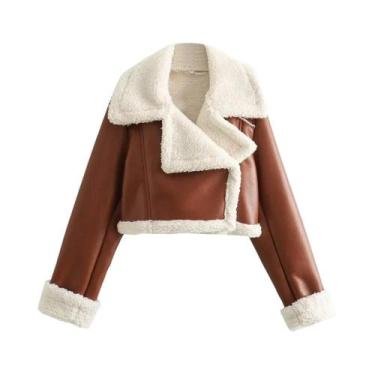 Imagem de Jaqueta De Couro Cropped Com Zíper Dupla Face Para Mulheres Estilo Out