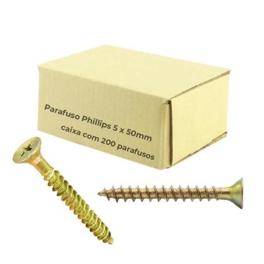 Imagem de Parafuso Philips 5X50Mm Chipboard Madeira Cabeça Chata 200Un