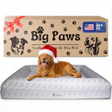 Imagem de Big Paws Cama ortopédica grande para cães – capa de resfriamento de seda gelada, 5 forros à prova d'água, fundo antiderrapante, reforço elevado, lavável na máquina, cama para cachorro - cinza