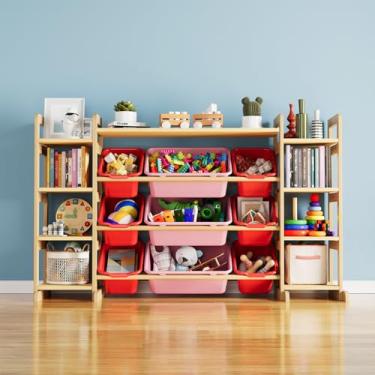 Imagem de SpaceAid Organizador grande de armazenamento de brinquedos, 9 prateleiras, 9 compartimentos, organizador de brinquedos, estante de brinquedos para quarto, sala de jogos, decoração de quarto, vermelho
