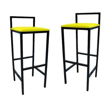 Imagem de Kit com 2 Banquetas Altas Estilo Industrial - Cozinha, Balcão e Bar, com Encosto, MDF e Espuma(Amarelo)