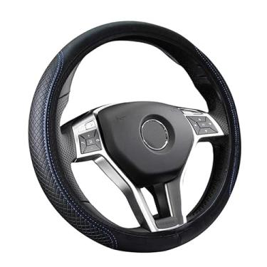 Imagem de VARGTR Capa de volante de carro de couro, compatível com volante universal, respirável, antiderrapante, protetor de volante elástico, capas de volante automotivas (preto azul)