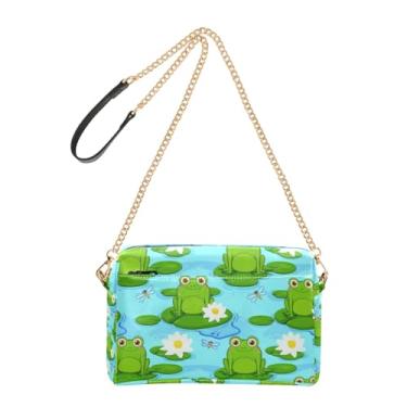 Imagem de Joitme Linda bolsa tiracolo verde sapos azuis para mulheres, bolsa para celular, bolsa de ombro de couro PU com alça de corrente