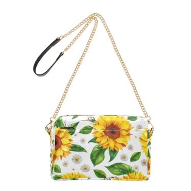 Imagem de Joitme Aquarela Girassóis Branco Verde Folhas Bolsa para Mulheres Bolsa Transversal Bolsa de Celular Bolsa de Couro PU Bolsa de Ombro Alça de Corrente