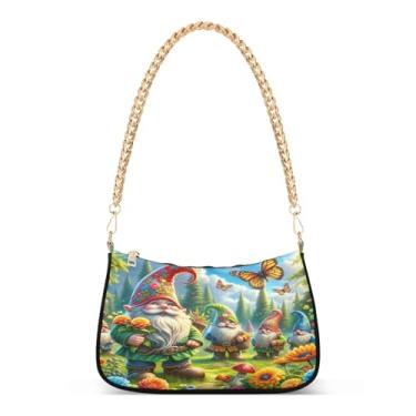 Imagem de Linda bolsa de ombro de corrente floral anã, bolsa de mão Hobo com estampa colorida para mulheres, bolsa de transporte multidirecional para uso diário e festa