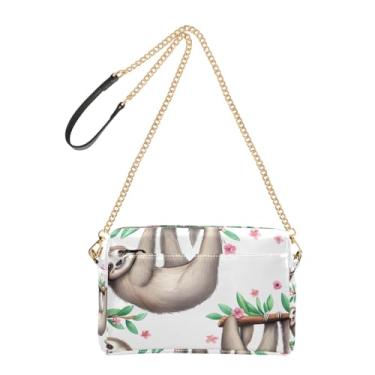 Imagem de Joitme Lindas flores preguiça animal bolsa feminina bolsa transversal bolsa para celular bolsa de couro PU bolsa de ombro alça de corrente