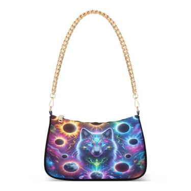 Imagem de Bolsa de ombro colorida com corrente mágica de lobo, bolsa Hobo artística para mulheres, bolsa média moderna com grande capacidade e vários estilos de transporte