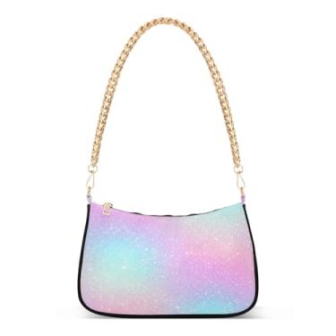 Imagem de Bolsa de ombro de corrente rosa roxa gradiente pastel arco-íris, bolsa de mão Hobo feminina para uso diário e festa