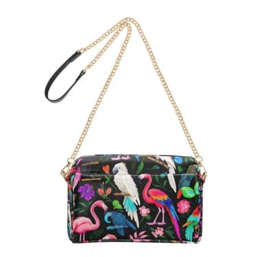 Imagem de Joitme Bolsas transversais coloridas tropicais pretas para mulheres, bolsa para celular, bolsa de ombro de couro PU, alça de corrente