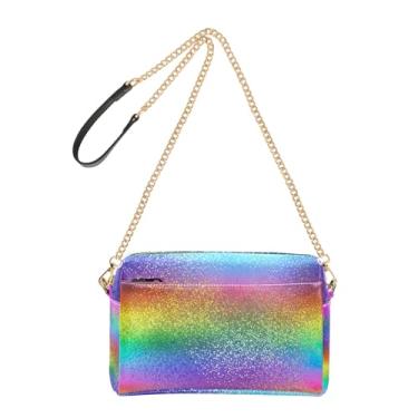 Imagem de Bolsa feminina transversal para celular, alça de corrente, bolsa de ombro de couro PU, cores vibrantes de arco-íris