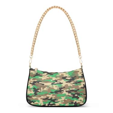 Imagem de Bolsa de ombro clássica de corrente verde camuflada da floresta, bolsa feminina Hobo, bolsa média versátil para uso diário e noite