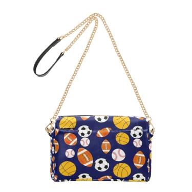 Imagem de Joitme Bolsa de ombro feminina transversal para celular linda alça de corrente de couro PU bolsa de ombro beisebol basquete futebol marinho