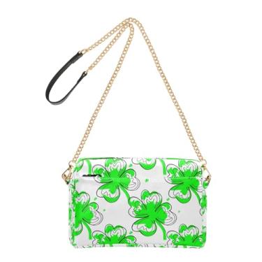 Imagem de Joitme Bolsas femininas bolsa transversal para celular linda bolsa de ombro de couro PU com alça de corrente trevos de folha verde branca