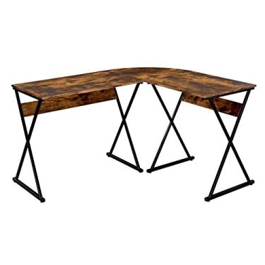 Imagem de Escrivaninha em forma de L, mesa de console de escritório em casa com moldura de metal, mesa de estudo, mesa de computador, mesa de estudo, mesa de jogos, mesa de trabalho de computador, estúdio de