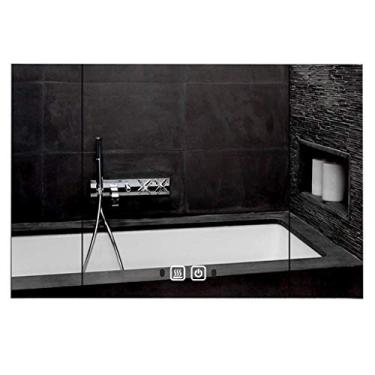 Imagem de Armário de armazenamento iluminado por LED, armário de espelho de banheiro, armário de remédios de aço inoxidável montado na parede, interruptor sensorial, para cozinha, quarto. (luzes para cima e