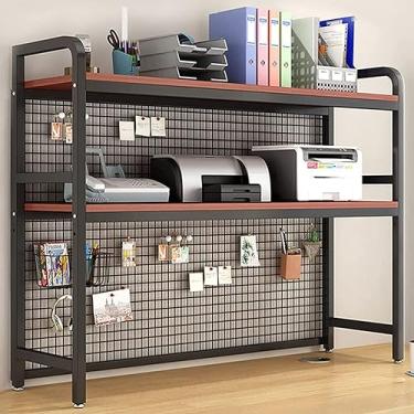 Imagem de Prateleira de mesa de computador industrial - rack organizador de estante ajustável de 2 níveis, rack de exibição de armazenamento de mesa de grade, estante de mesa moderna, para escritório/cozinha