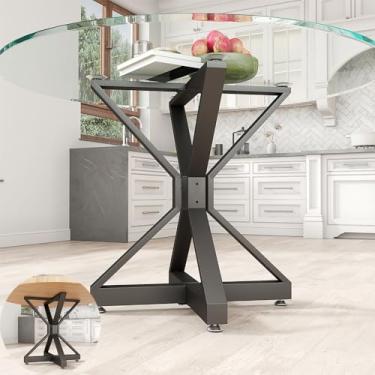 Imagem de HEONITURE Base de mesa de metal de 76 polegadas com ventosas, pernas de mesa de café ou jantar DIY para vidro, mármore, tampos de madeira (preto, 76 cm A x 70 cm L)