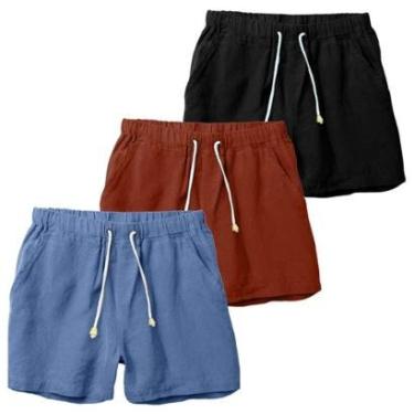 Imagem de Kit 3 Shorts Linho Premium Bermuda Masculina Moda Praia Luxo-Masculino