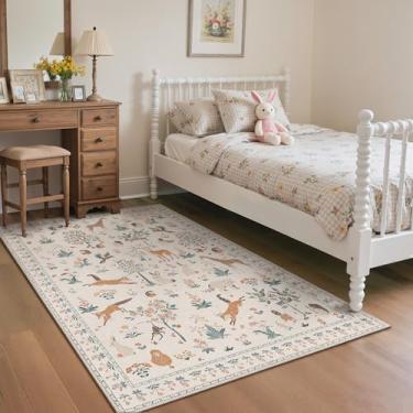 Imagem de BESBLEE Tapete lavável de 7,5 x 12,5 cm, antiderrapante, estampa floral animal, tapete pequeno para quarto, entrada, sala de estar, sala de jogos, bege