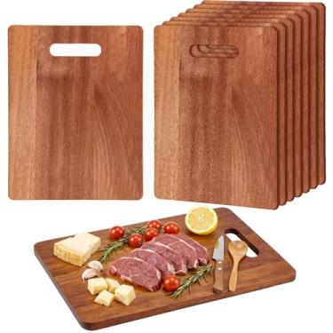 Imagem de Pacote com 18 tábuas de corte a granel simples e grandes tábuas de corte de bambu com alças em branco tábua de corte com gravação a laser para presentes personalizados com gravação (35 x 38 cm, nogueira)