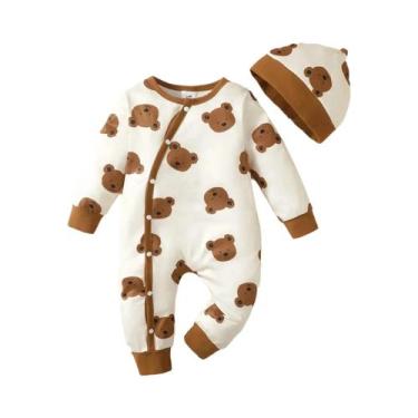 Imagem de Macacão De Inverno Para Bebês Meninos Com Estampa De Urso, Manga Longa