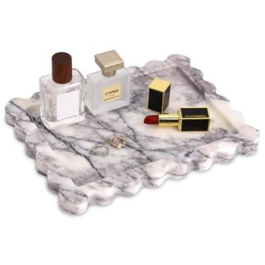 Imagem de HESHIBI Bandeja quadrada de mármore para banheiro, bandeja decorativa de pedra natural de luxo, dispensador de sabonete, perfume, cozinha, banheiro, pia, anel (lilás, 27,4 x 20,3 x 3 cm)