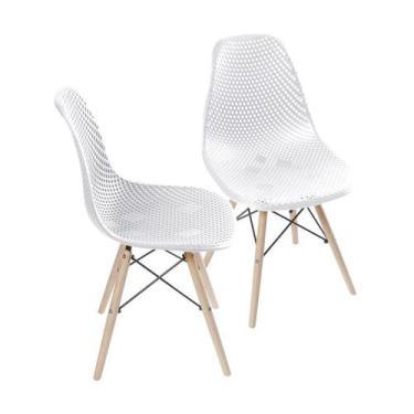 Imagem de Kit 02 Cadeiras Boxbit Colmeia Branca Base Madeira, CHINA, BRANCA