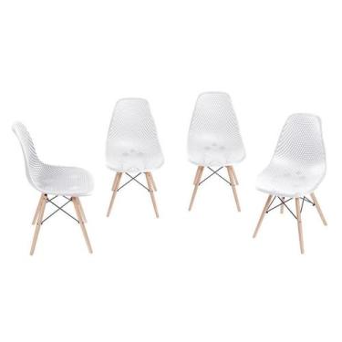 Imagem de Kit 4 Cadeiras Boxbit Colmeia Base Em Madeira Branca