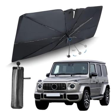 Imagem de Guarda-sol de para-brisa de carro, revestimento de bloco UV de 5 camadas, 10 nervuras de fibra de vidro para isolamento térmico superior e proteção interna, serve para Sedan e SUV (144,8 cm x 83,8 cm)