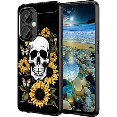 Imagem de RUUHLJLET Projetada para OnePlus Nord N30 5G / Nord CE 3 Lite 5G 17.1 cm, Capa protetora de TPU macio com textura escovada, ajuste fino, caveiras de girassóis