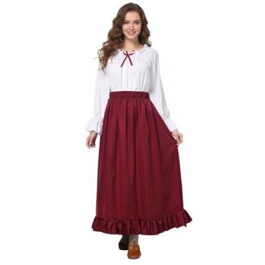 Imagem de Women's Renaissance Costume Vintage Medieval Peasant Dress Trumpet Sleeves Victorian Ren Fair Blouse and Skirt