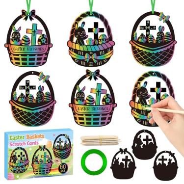 Imagem de CY2SIDE 60PCS Easter Baskets with Egg Cross Scratch Card Gift Set, DIY Christian Jesus is Risen Scratch Paper Craft for Kids Sunday School Activity, Easter Bunny Magic Art Rainbow Color Paper Ornament
