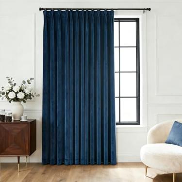 Imagem de Jolilight Cortinas de veludo plissado azul marinho triplo para sala de estar, 1 conjunto de painéis, 203 x 300 cm