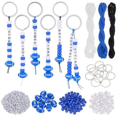 Imagem de PLIGREAT 773 pçs kit de chaveiro de contas de rugby azul faça você mesmo, chaveiro para fazer artesanato contas ajustáveis cordão joias chaveiro contas quadradas de acrílico para fazer bolsa de charme