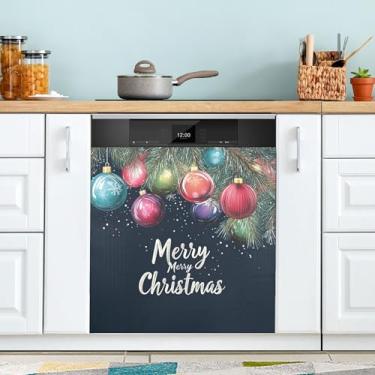 Imagem de SEHANY Linda capa magnética de bola de Natal para lava-louças, adesivos magnéticos decorativos antiarranhões para painel de geladeira e lava-louças, decoração de Natal de cozinha doméstica 58 x 66 cm
