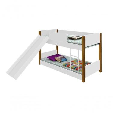 Imagem de Beliche Infantil Branca E Mel Com Escorregador